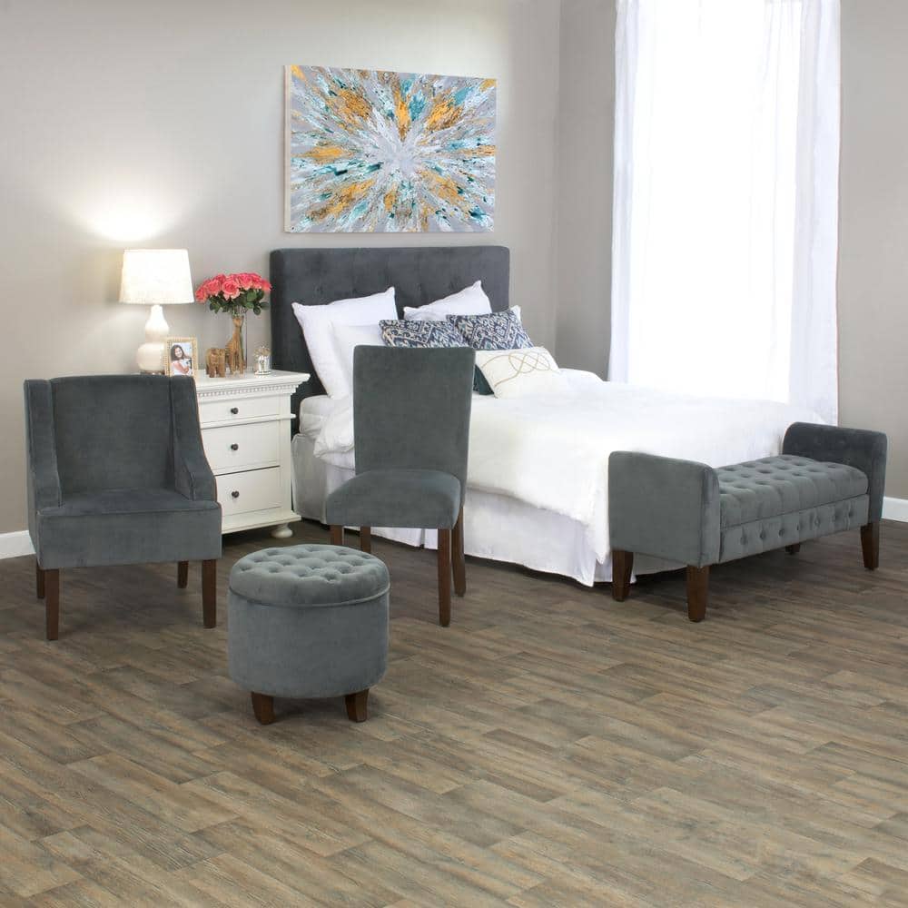 Gray Velvet Swoop Arm Accent Chair with Wood Legs