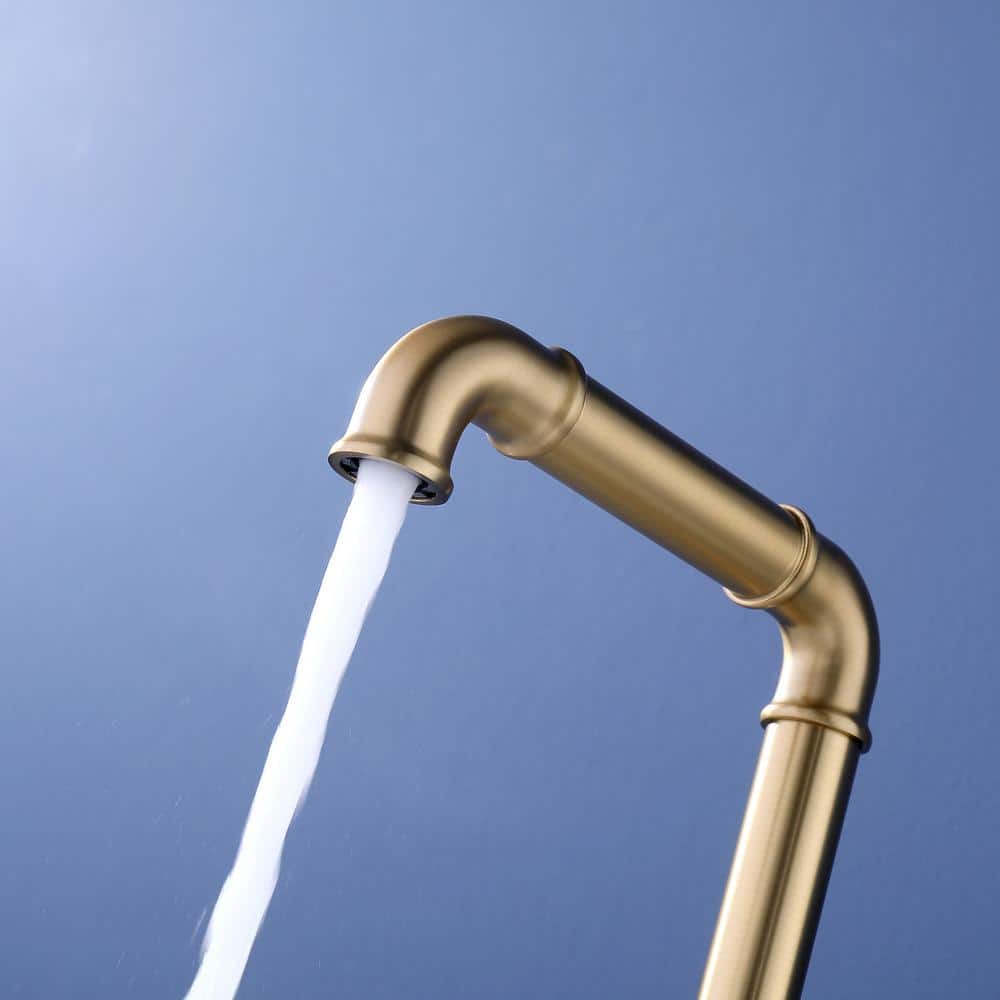 Brushed Gold Industrial Style Brass Bathroom Faucet with Dual Handles