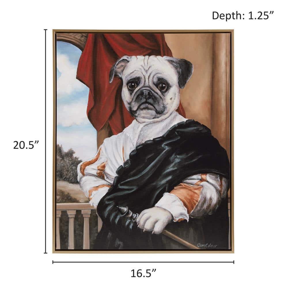 Captain Pug Portrait Framed Canvas Wall Art in Gold Frame