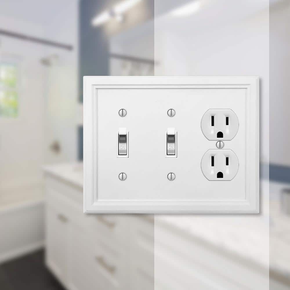 White Composite 3-Gang Double Toggle Single Duplex Wall Plate