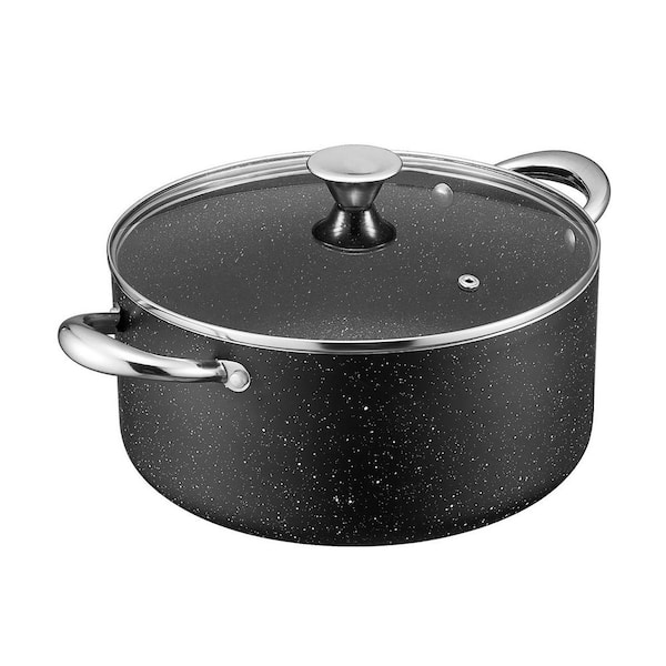 Large 12 Quart Stock Pot with Lid, Nonstick Granite Coating, Induction Compatible, Shatterproof Glass Lid