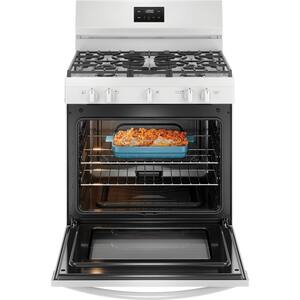30 in 5 Burner Freestanding Gas Range in White with Quick Boil and Even Baking Technology