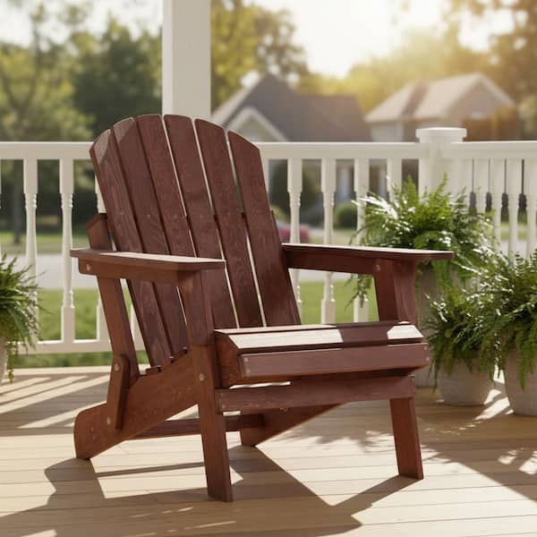 Clihome Brown Patio Hemlock Wood Folding Oversized Adirondack