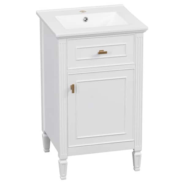 Sarlai 20 in. W x 18.4 in. D x 33.8 in. H Freestanding Bath Vanity in White with White Ceramic Top Sink for Small Bathroom