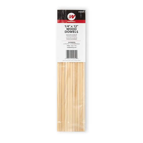 Waddell 0.25 in. x 12 in. Pine Round Dowels, Pack of 12-Sanded, Paintable, Stainable-Wooden Rod for DIY Home Projects