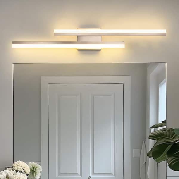 2-Light Minimalist Nickel LED Wall Sconce with Frosted Acrylic Shade, Modern Accent Light for Bedroom or Living Room