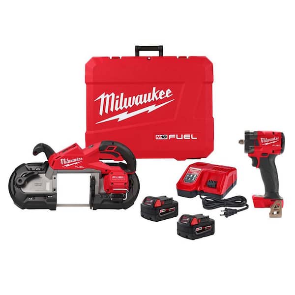 M18 FUEL 18V Lith-Ion Brushless Cordless Deep Cut Bandsaw w/ (2) 5.0 Battery & Rapid Charger & 3/8 in. Impact Wrench