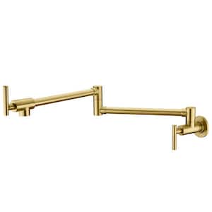 2.2 GPM Double Handle Wall Mounted Pot Filler Kitchen Faucet, Rotatable Pot Fill Faucet in Brushed Gold