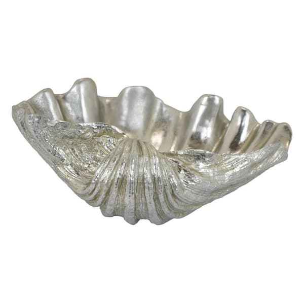 Coastal Chrome Silver Resin 13.75 inch Seashell Decorative Bowl