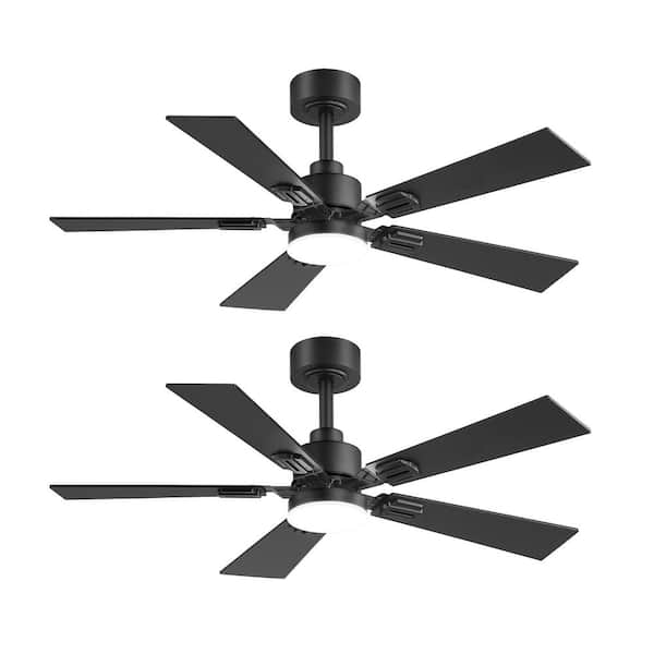 42 in. Indoor Black Farmhouse Downrod Mount Ceiling Fan with light and RemoteControl, 5 Dual-Finish Blades, 2-Pack