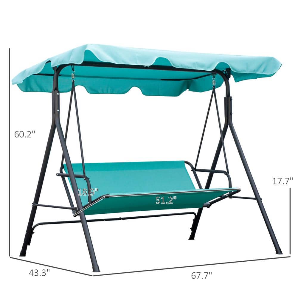 Green Steel Frame 3-Person Patio Swing with Canopy