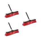 18 in. Red Indoor Outdoor Smooth Surface Push Broom (3-Pack)