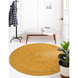 Braided Jute Dhaka Yellow 5 ft. 1 in. x 5 ft. 1 in. Area Rug