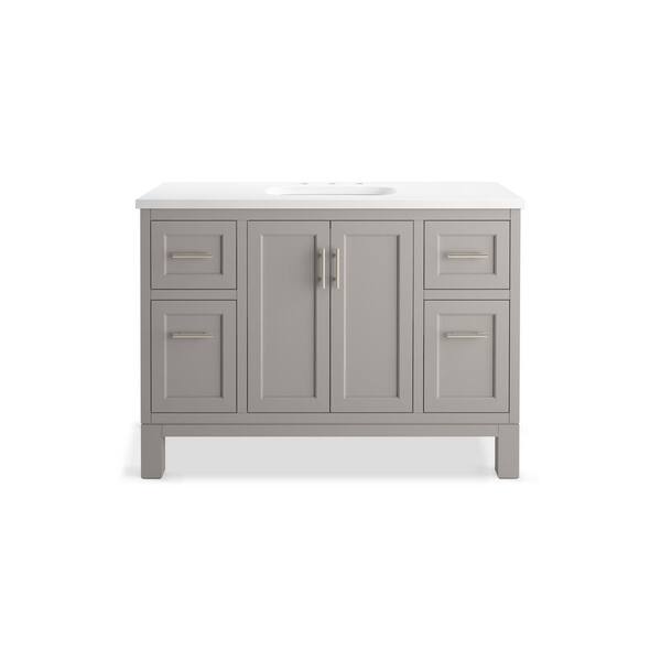 KOHLER Quo 49in. Single Sink Freestanding Mohair Grey Bath Vanity with White Quartz Top Assembled