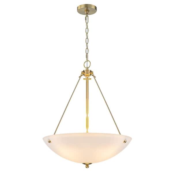 19.69 in. 4-Light Modern Farmhouse Gold Metal Bowl Island Pendant Light with White Glass Shade for Kitchen