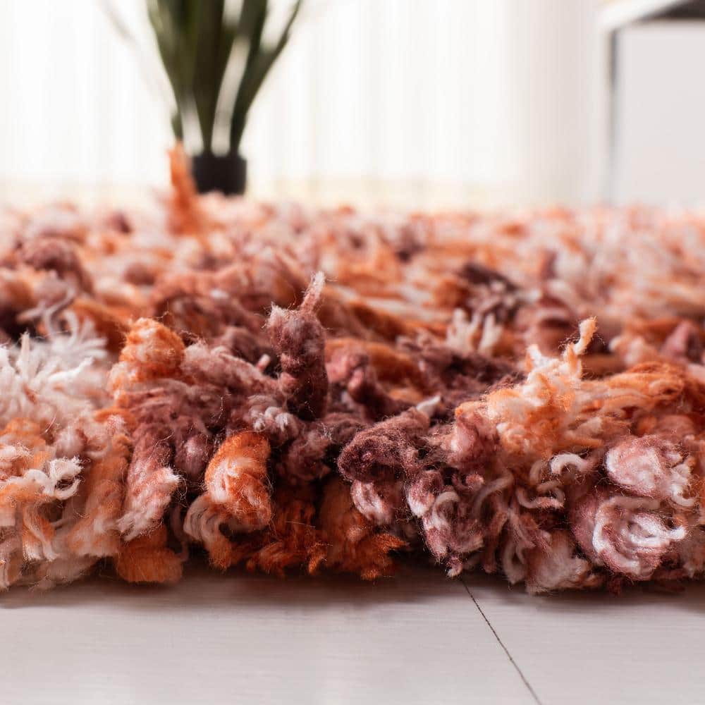 Ivory and Rust Hand-Tufted Shag Rectangular Rug 3' x 5'