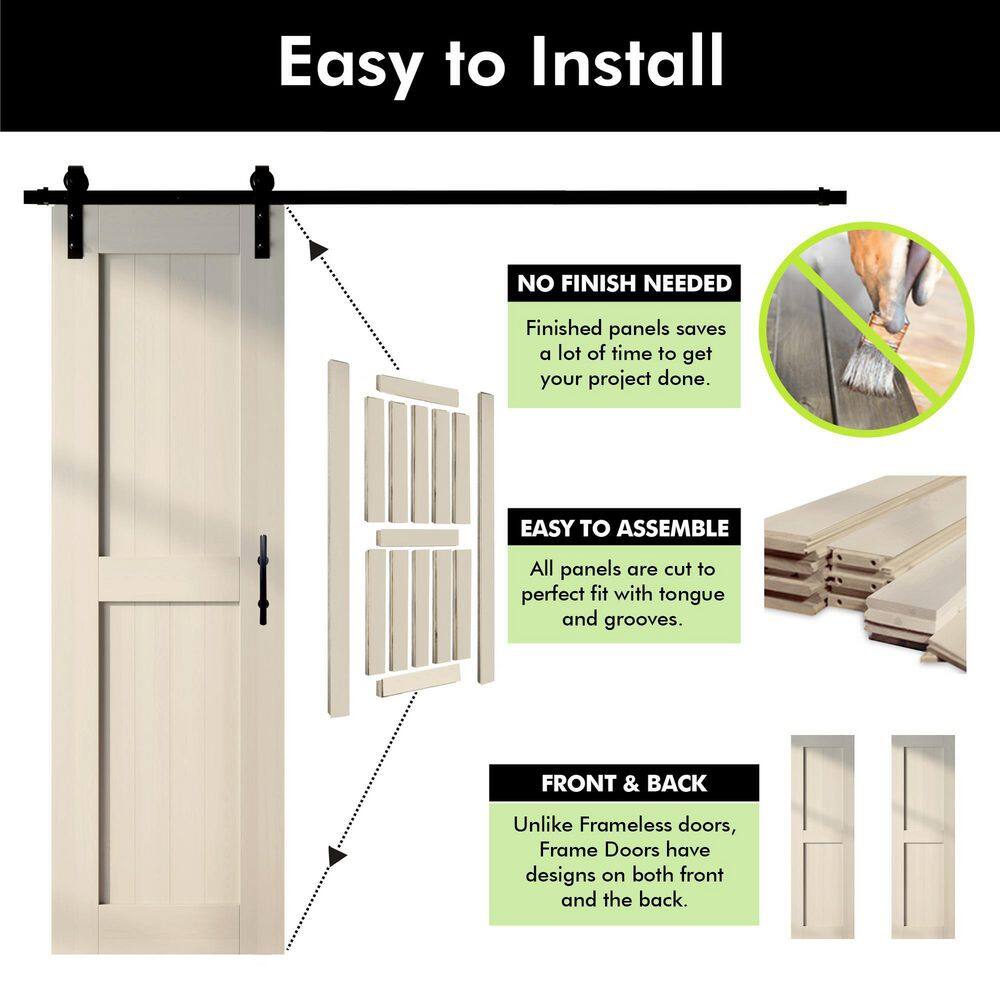 Tinsmith Gray Solid Pine Wood Barn Door with Black Hardware Kit
