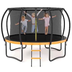 12 ft. Black and Orange Outdoor Big Trampoline with Inner Safety Enclosure Net, Ladder, PVC Spring Cover Padding