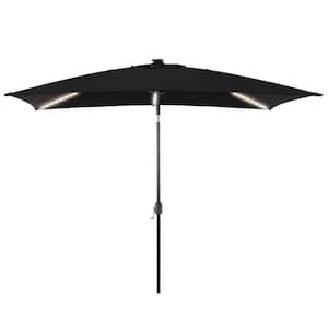 6 ft. x 9 ft. Aluminum Pole Outdoor Market Umbrella Solar LED Lighted Rectangular Patio Umbrella, Black