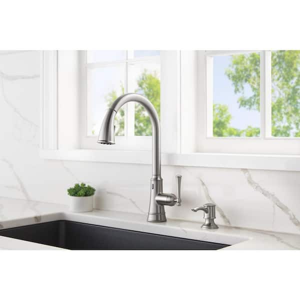 Hemming Single-Handle Touchless Pull Down Sprayer Kitchen Faucet with Soap Dispenser in Spot Resistant Stainless Steel