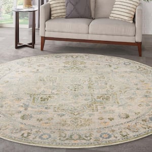 Astra Machine Washable Blue Green 5 ft. x 5 ft. Center medallion Traditional Round Area Rug