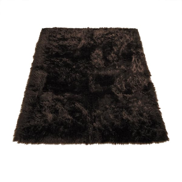 Walk on Me Faux Fur Brown 2 ft. x 4 ft. Luxuriously Soft and Eco Friendly Rectangle Area Rug Made in France