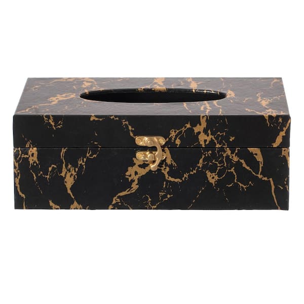 Black & Gold Blossom Tissue Box