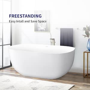 67 in. H Acrylic Flatbottom Double Ended Bathtub Oval Freestanding Soaking Bathtub in White