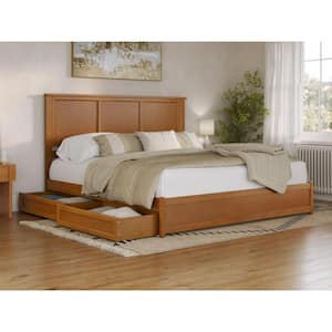 Felicity Light Toffee Natural Bronze Solid Wood Frame King Platform Bed with Panel Footboard and Storage Drawers