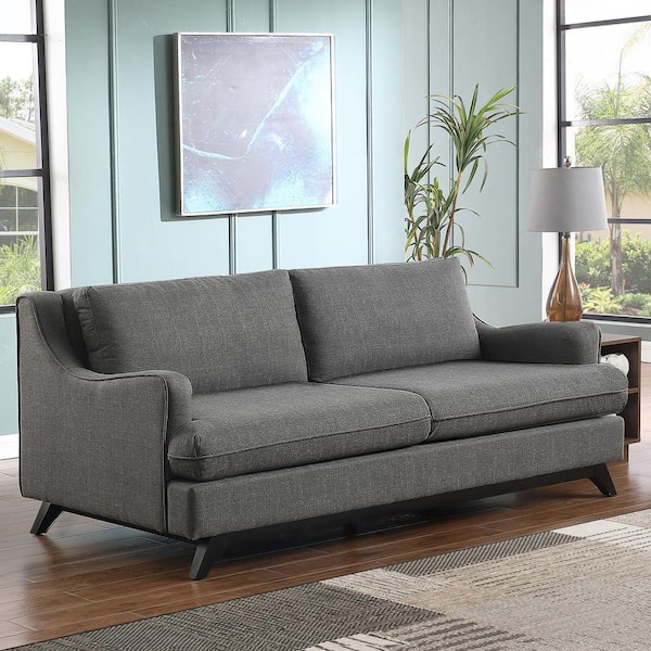 Morden Fort Home Decorator's Collection 68 in Slope Arm Linen Mid-Century Modern Straight Loveseat Sofas with Splayed Legs in Gray