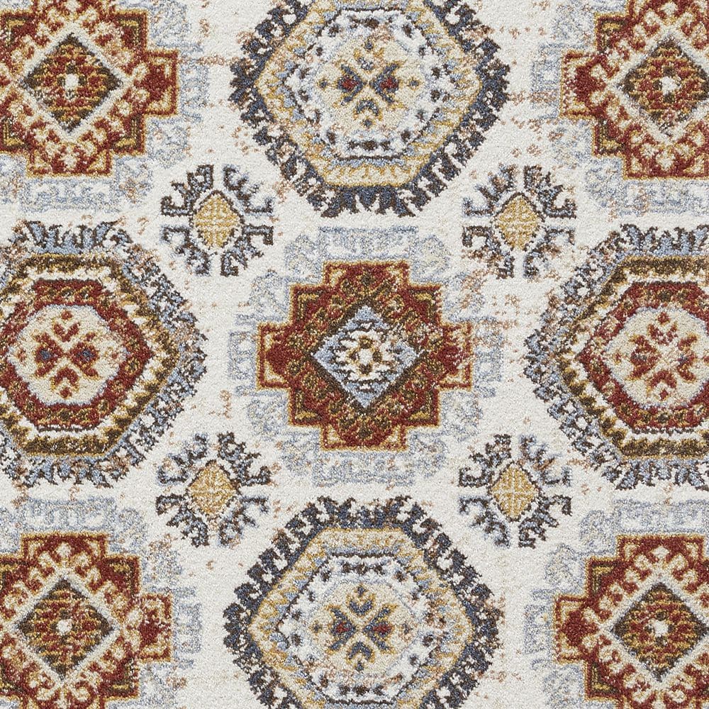 Classic Quilt-Inspired 5' x 7' White and Grey Synthetic Area Rug