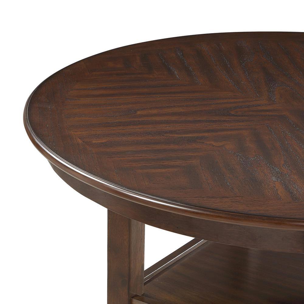 Transitional Cherry Brown 5-Piece Round Bistro Dining Set with Fabric Chairs