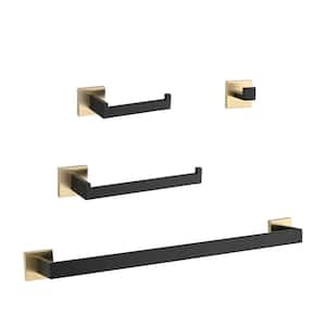 4-Piece Square Bath Hardware Set with Mounting Hardware in Gold and Matte Black