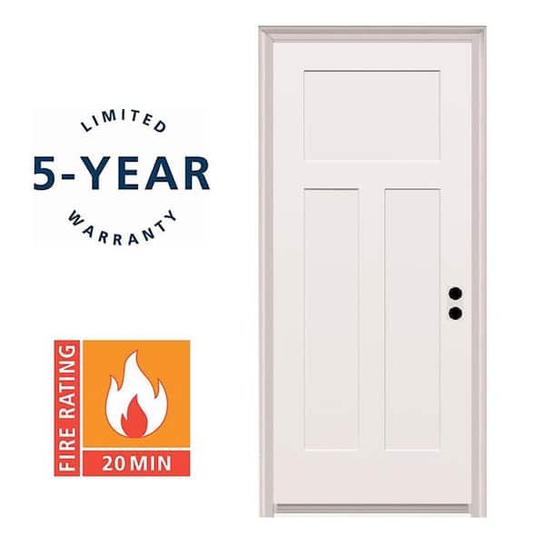 32 in. x 80 in. Craftsman Left-Hand Primed Composite 20 Min. Fire-Rated House-to-Garage Single Prehung Interior Door
