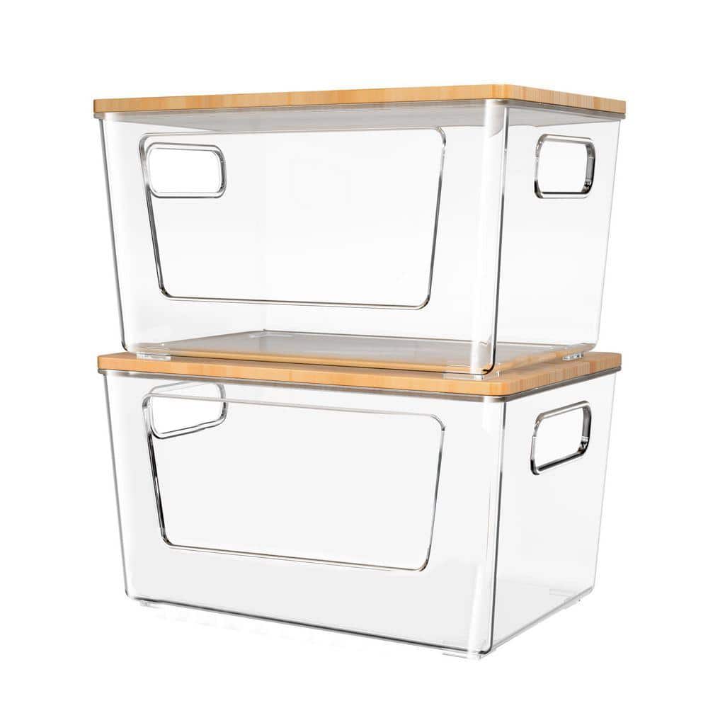 JFVKAF 2-Pack Stackable Trash Bag Holder w/ Bamboo Lid, Large
