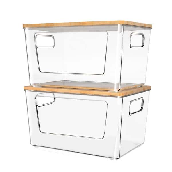JFVKAF 2-Pack Stackable Trash Bag Holder w/ Bamboo Lid, Large