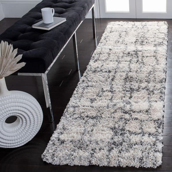 Fontana Shag 2 ft. x 10 ft. Ivory/Gray Distressed Abstract Runner Rug