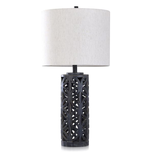 StyleCraft 31 in. Black Ceramic Lamp Body Base Indoor Table Lamp with Fabric Shade