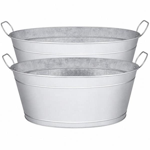 2-Pack Large 6 gal. Galvanized Steel Beverage Tub, Metal Drink Bucket Ice Bath for Party Patio Home, 20 x 14 x 9 in.