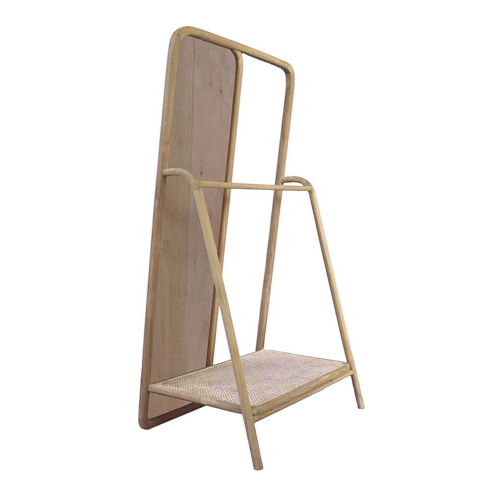 Oversized Brown Wood Framed Standing Mirror with Clothes Hanger