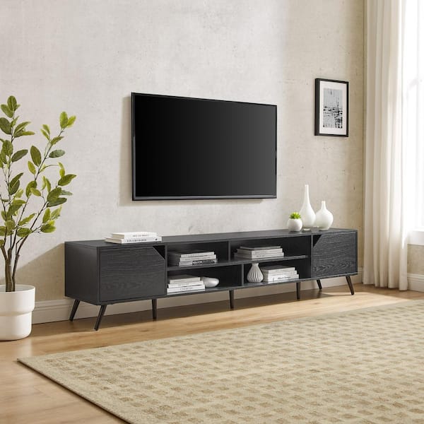 Walker Edison Furniture Company 80 in. Black Wood Modern Wide TV Stand with Open and Closed Storage Fits TVs up to 70 in.