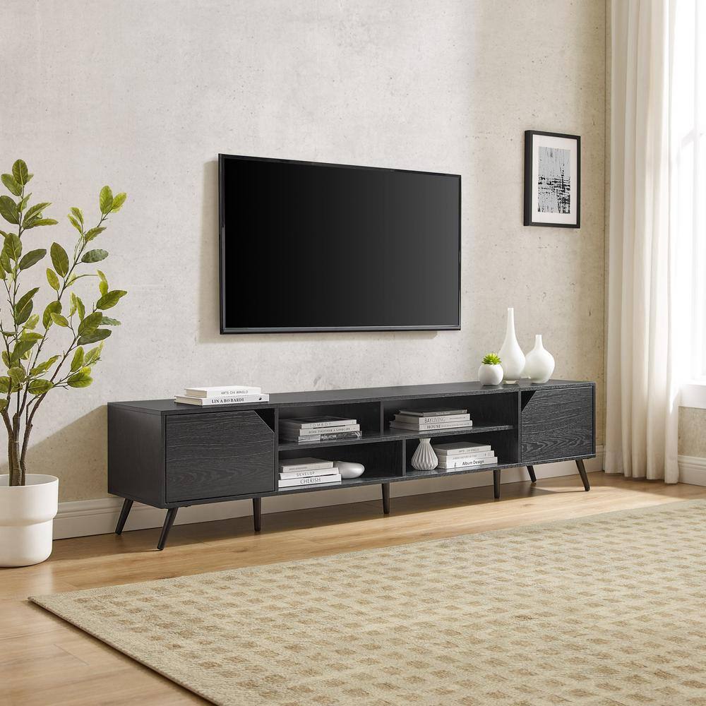 Welwick Designs 80 in. Dark Walnut Wood Modern Wide TV Stand