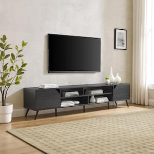 80 in. Black Wood Modern Wide TV Stand with Open and Closed Storage Fits TVs up to 70 in.