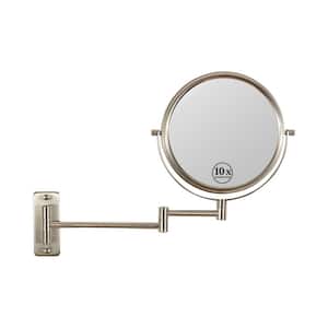16.8 in. W x 12 in. H Small Round Framed Two-Sided Magnifying Wall Mount Bathroom Vanity Mirror in Nickel