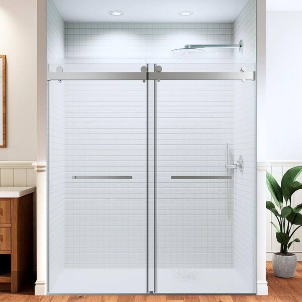 68-72 in. x 76 in. H Double Sliding Frameless Shower Door in Brushed Nickel with 8mm Thick SGCC Tempered Clear Glass
