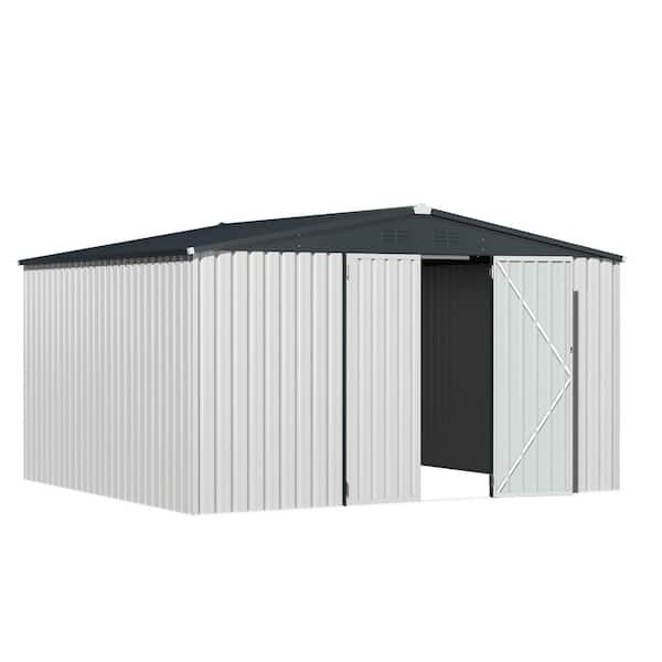 12 ft. W x 10 ft. D White Metal Garden Shed with Lockable Doors, Tool and Utility Storage for Backyard (120 sq. ft. )
