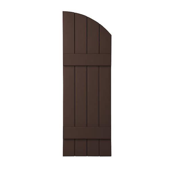 Ply Gem 15 in. x 41 in. Polypropylene 4-Board Closed Arch Top Board and Batten Shutters Pair in Terra Brown
