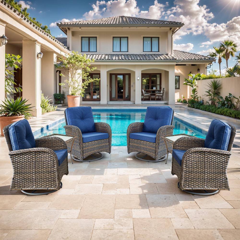 Brown 6-Piece Wicker Outdoor Swivel Rockers Patio Conversation Set with Navy Blue Cushions and Side Tables price history on PriceWatchPro
