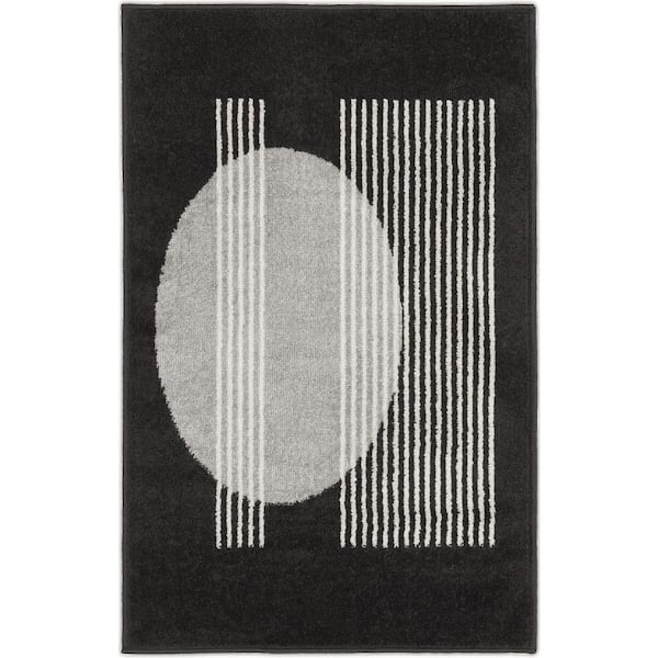 Nourison Modern Passion Blk doormat 2 ft. x 3 ft. Geometric Contemporary Kitchen Area Rug