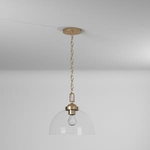 Knoll 60-Watt 1-Light Brushed Gold Down Pendant with Clear Glass Shade